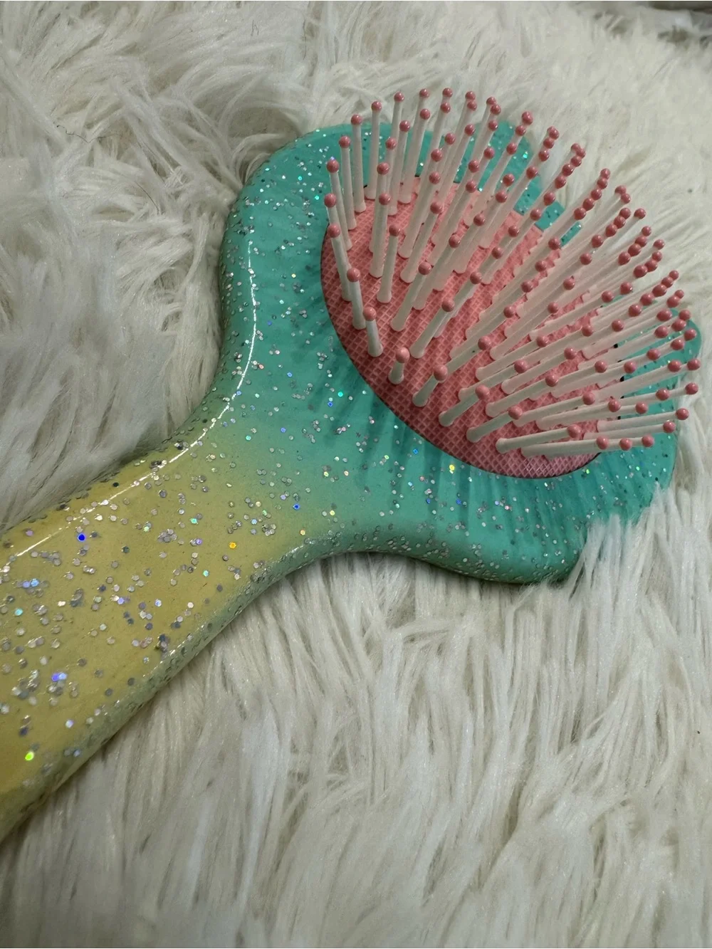Glitter Cat-Shape Kids Hair Brush - Pink & Teal
